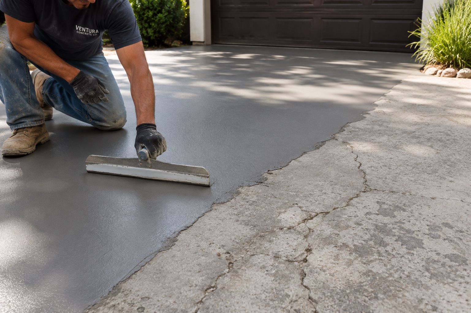Concrete resurfacing overlay applied to a Santa Barbara driveway