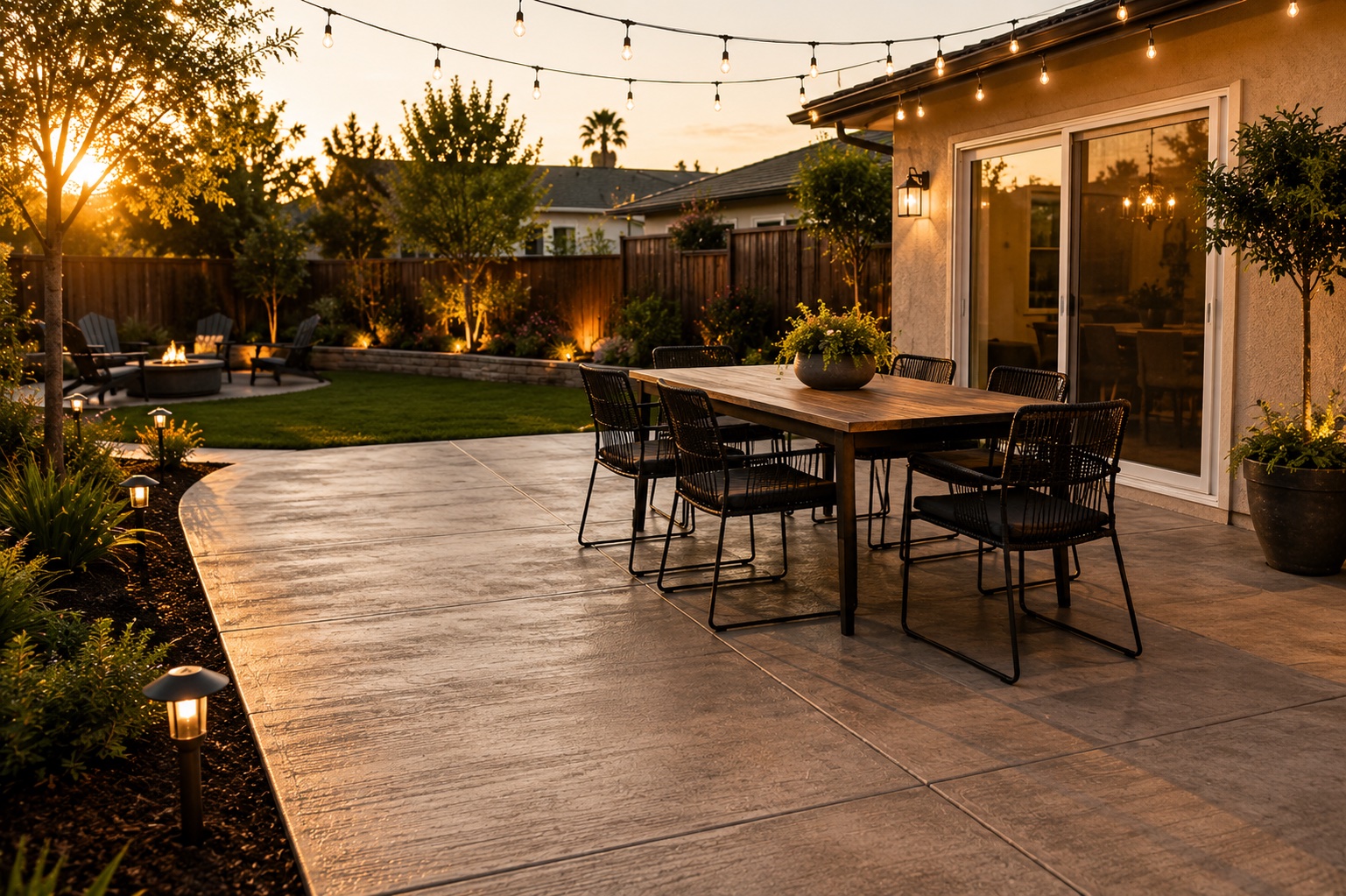 Concrete patio with decorative finish at a Santa Barbara home