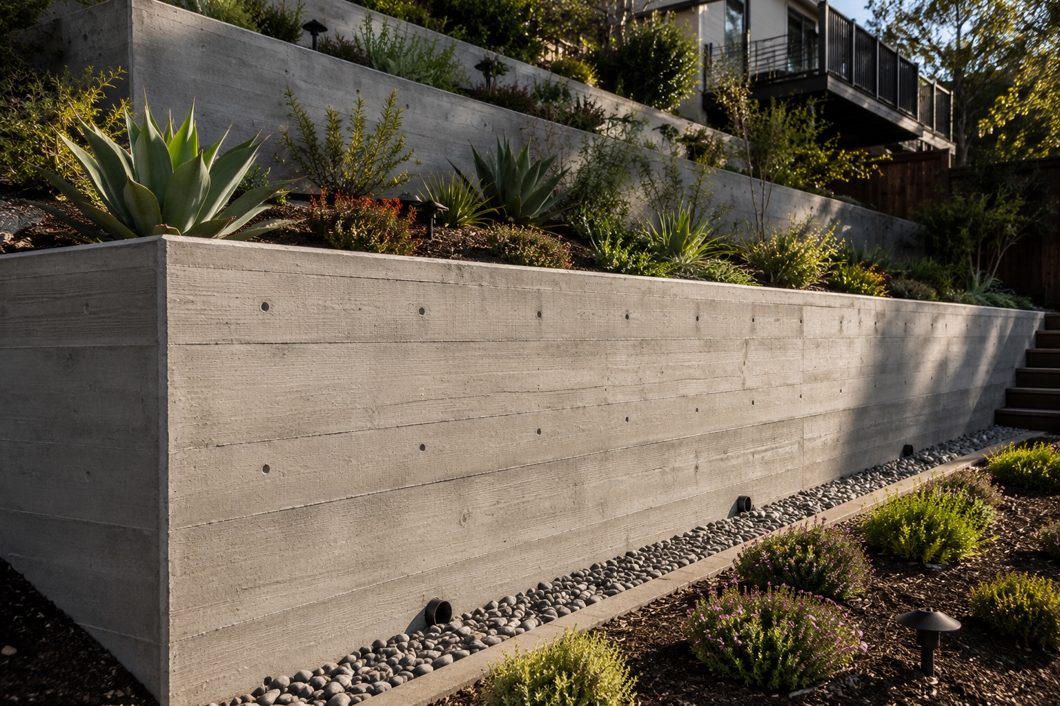 Engineered concrete retaining wall on a Santa Barbara hillside
