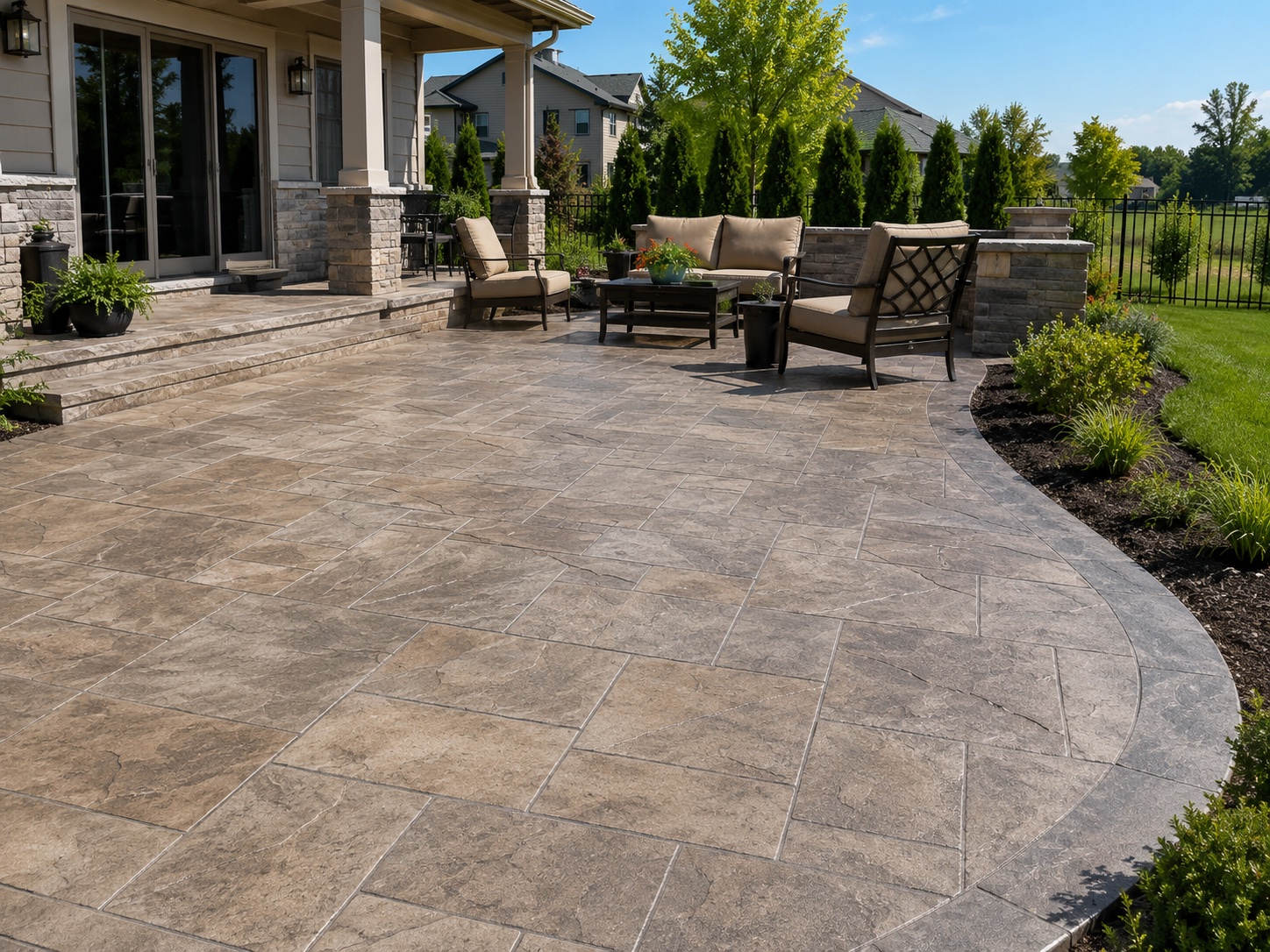 Stamped concrete patio with stone pattern in Santa Barbara, CA